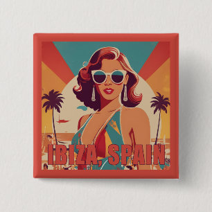 Ibiza, Spain Travel Poster 15 Cm Square Badge