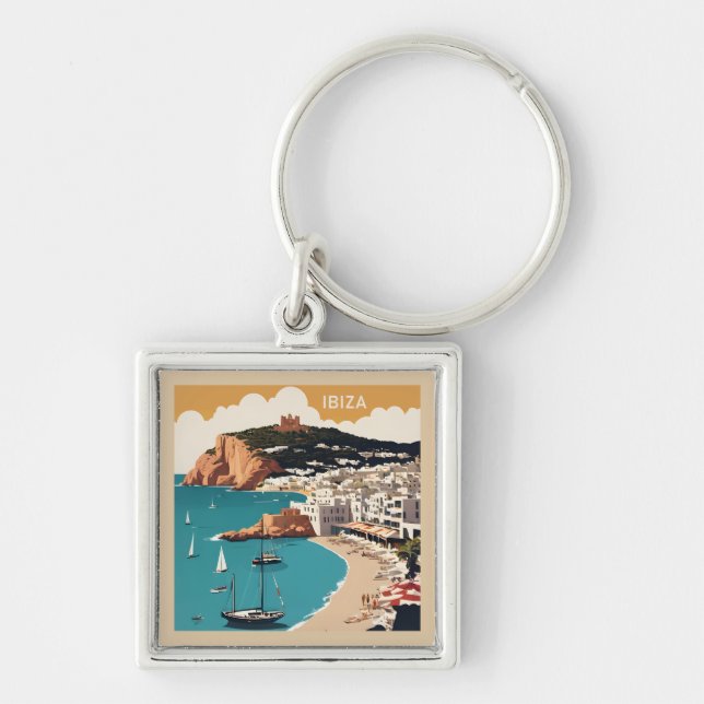 Ibiza, Spain Travel Poster Key Ring (Front)