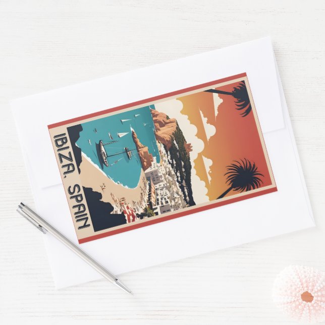 Ibiza, Spain Travel Poster Rectangular Sticker (Envelope)