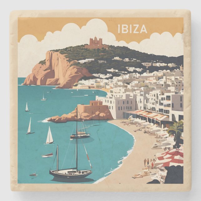 Ibiza, Spain Travel Poster Stone Coaster (Front)