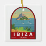 Ibiza Spain Travel Vintage Art Ceramic Ornament<br><div class="desc">Ibiza vector art design. Ibiza is one of the Balearic islands,  an archipelago of Spain in the Mediterranean Sea. It's well known for the lively nightlife in Ibiza Town and Sant Antoni.</div>