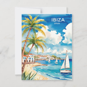 Ibiza Spain Travel watercolor art Postcard