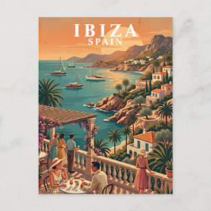 Ibiza Spain Vintage Travel Coastal Terrace Postcard