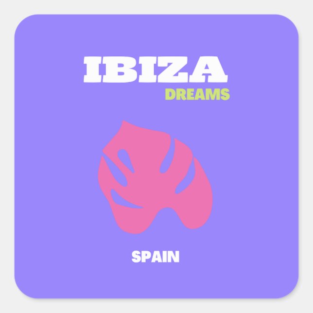 Ibiza, Travel Art, Preppy, Purple Square Sticker (Front)