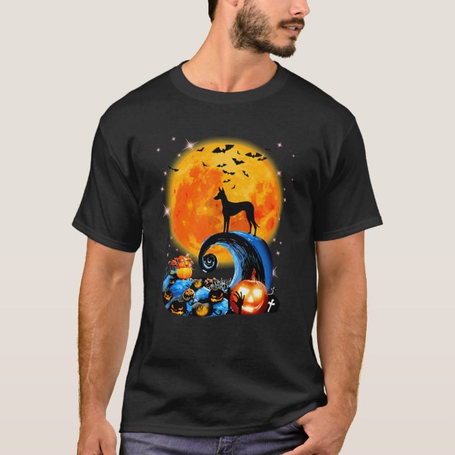 Ibizan Hound And Yellow Moon Halloween Funny Dog L T-Shirt (Front)