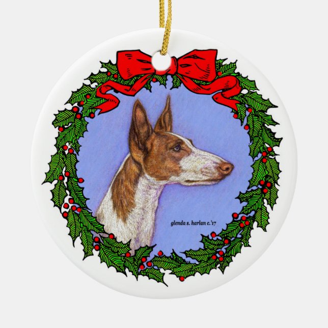 Ibizan Hound Art by Glenda S. Harlan Ceramic Tree Decoration (Front)