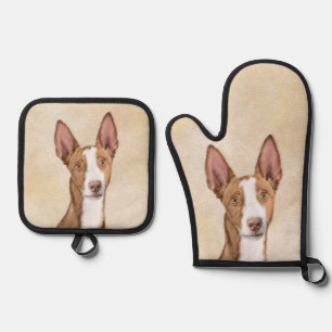 Ibizan Hound Painting Smooth Red Original Dog Art Oven Mitt & Pot Holder Set