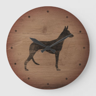 Ibizan Hound Silhouette Rustic Style Large Clock