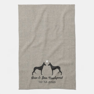 Ibizan Hound Silhouettes with Heart Tea Towel