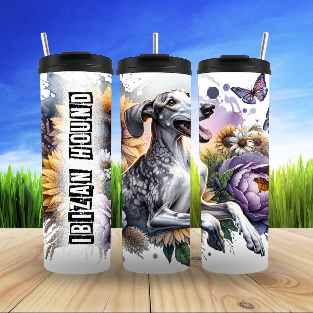Ibizan Hound's Floral Serenity Thermal Tumbler (Creator Uploaded)