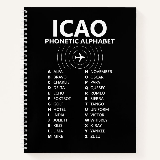 ICAO Phonetic Alphabet Notebook – Black Edition (Front)