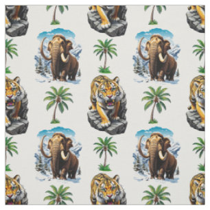 Ice Age Mammoth Sabertooth Tiger Pattern Design Fabric