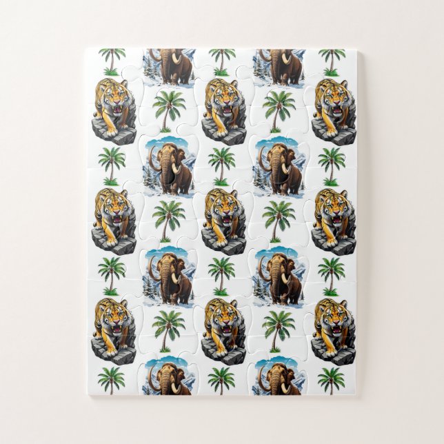 Ice Age Mammoth Sabertooth Tiger Pattern Design  Jigsaw Puzzle (Vertical)