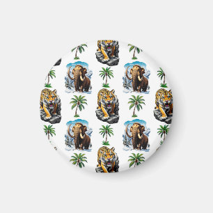 Ice Age Mammoth Sabertooth Tiger Pattern Design Magnet