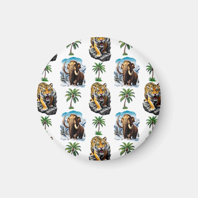 Ice Age Mammoth Sabertooth Tiger Pattern Design  Magnet (Front)