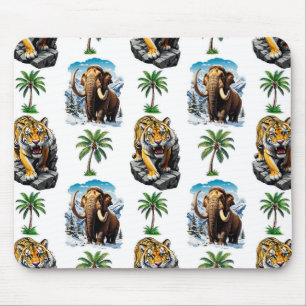 Ice Age Mammoth Sabertooth Tiger Pattern Design  Mouse Pad