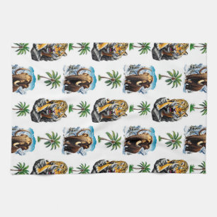 Ice Age Mammoth Sabertooth Tiger Pattern Design Tea Towel