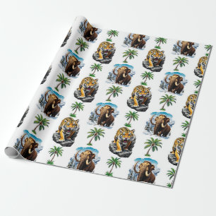 Ice Age Mammoth Sabertooth Tiger Pattern Design  Wrapping Paper