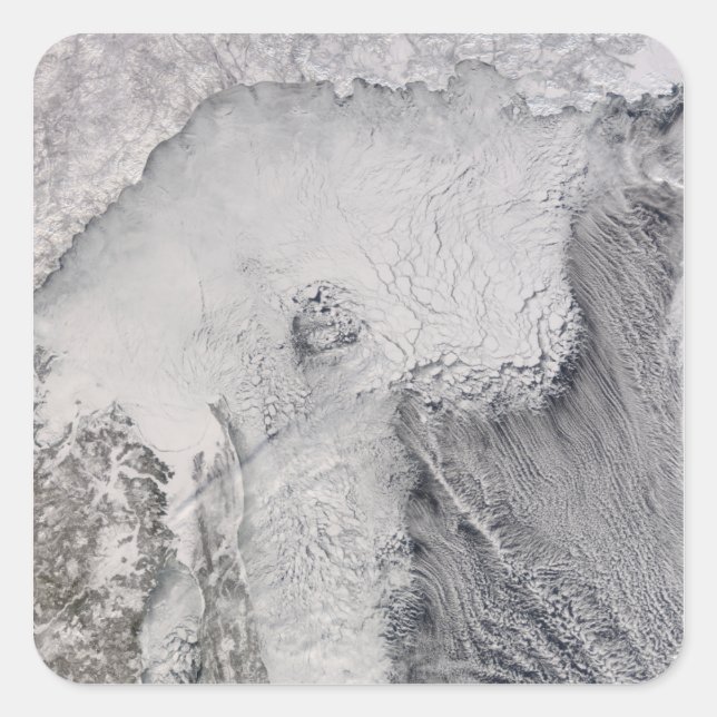 Ice and cloud streets in the Sea of Okhotsk Square Sticker (Front)