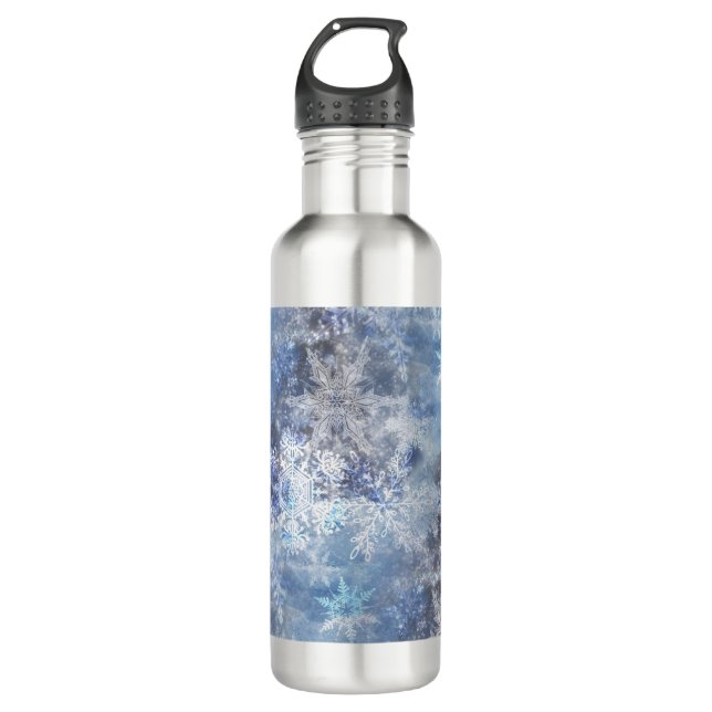 Ice and Snow Textured Blue Christmas Pattern 710 Ml Water Bottle (Front)