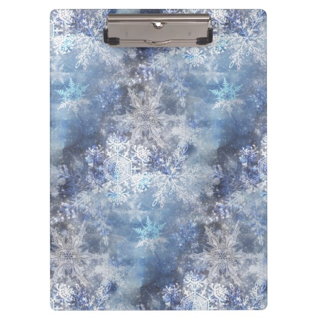 Ice and Snow Textured Blue Christmas Pattern Clipboard (Front)