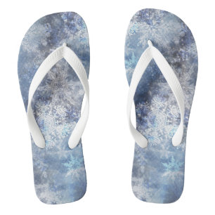 Ice and Snow Textured Blue Christmas Pattern Jandals