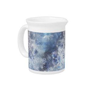 Ice and Snow Textured Blue Christmas Pattern Pitcher