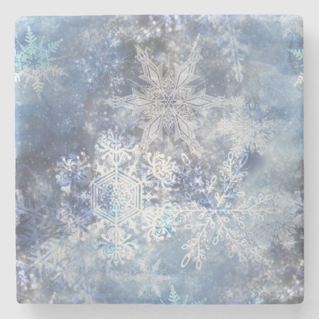 Ice and Snow Textured Blue Christmas Pattern Stone Coaster (Front)