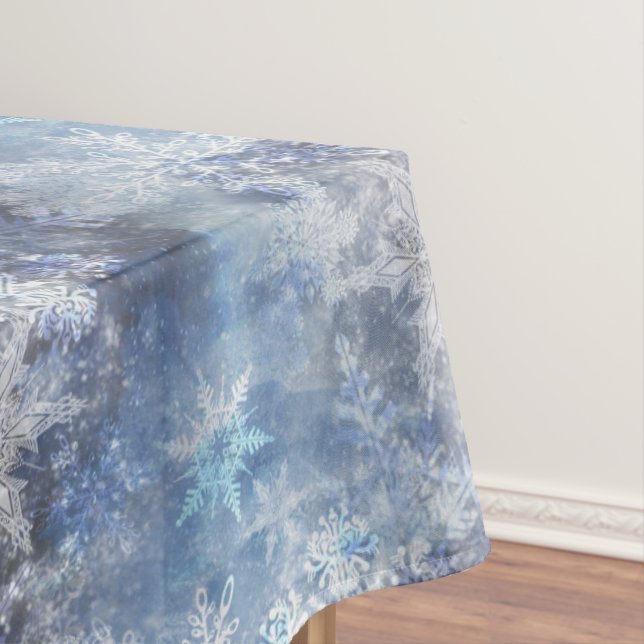 Ice and Snow Textured Blue Christmas Pattern Tablecloth (In Situ)
