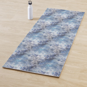 Ice and Snow Textured Blue Christmas Pattern Yoga Mat