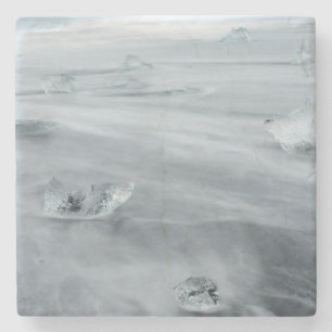 Ice and water on a beach, iceland stone coaster