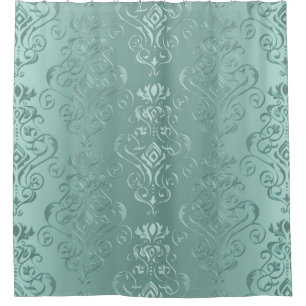 Ice Aqua Vintage Damask Print Shower Curtain
