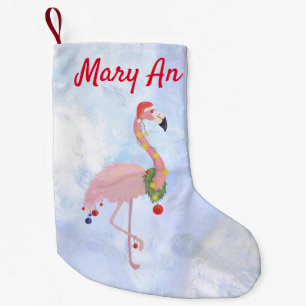 Ice Background And Christmas Flamingo Small Christmas Stocking
