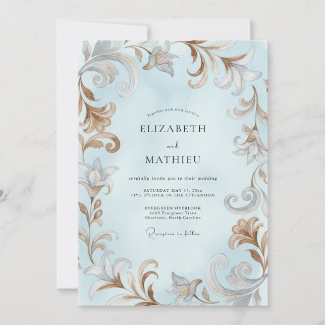 Ice Baroque Acanthus Eucalyptus Wedding Invitation (Front)
