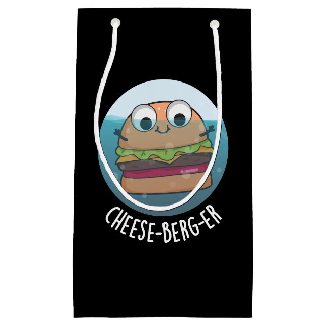 Ice-berg-er Funny Cheeseburger Pun Dark BG Small Gift Bag (Front)