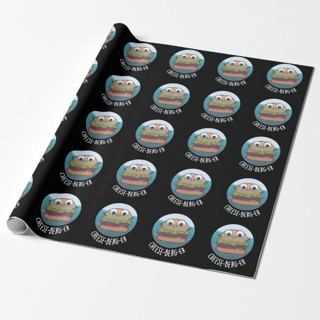 Ice-berg-er Funny Cheeseburger Pun Dark BG Wrapping Paper (Unrolled)