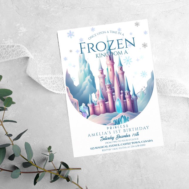 Ice Birthday Cartoon Castle 1st Party Invitation (Creator Uploaded)