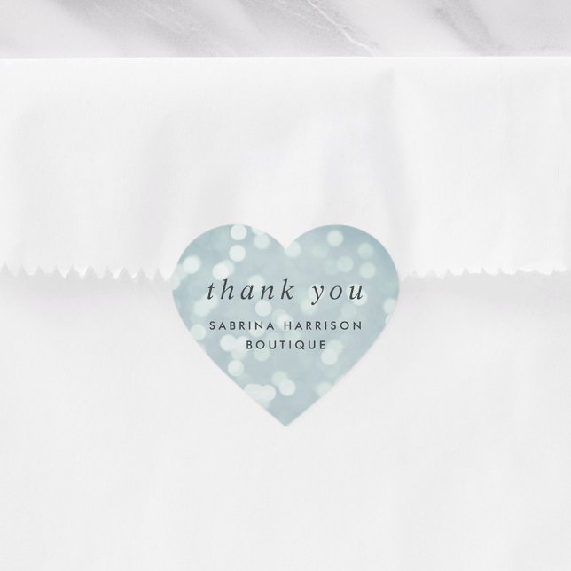 Ice Blue Bokeh | Personalised Business Thank You Heart Sticker (Creator Uploaded)