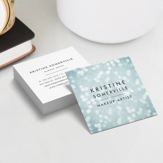 Ice Blue Bokeh Square Business Card (Creator Uploaded)