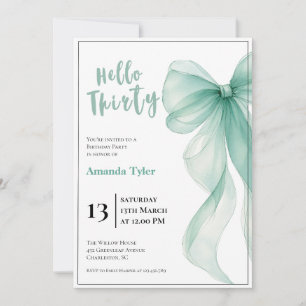 Ice Blue Bow 30th Birthday Invitation
