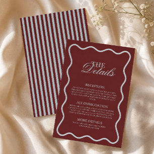 Ice Blue & Burgundy Stripes Retro Details Wedding Enclosure Card