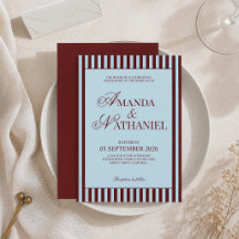 Ice Blue & Burgundy Stripes Retro Wedding