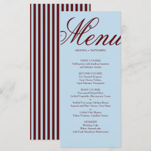 Ice Blue & Burgundy Stripes Retro Wedding Menu