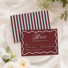 Ice Blue & Burgundy Stripes Retro Wedding