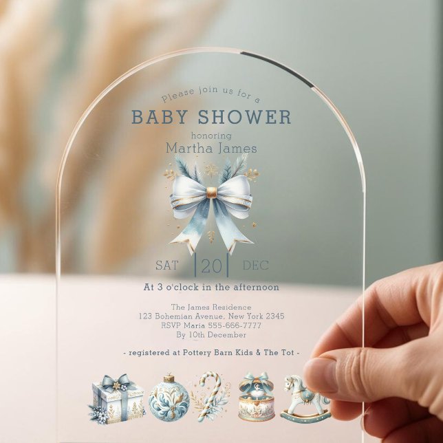 Ice blue Christmas Coquette baby shower Acrylic Invitations (Creator Uploaded)