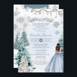 Ice Blue Christmas Holiday Winter Snow Quinceañera Invitation<br><div class="desc">Silver Glitter snowflakes, beautiful silver ornaments, gifts wrapped in fancy paper and ribbons, and an evergreen layout with a girl in an ice blue Quince gown. This design is GORGEOUS and perfect for your winter holiday Quineanera celebration. See the Pretty Inviting shop and First Snow collection for more items, girls...</div>