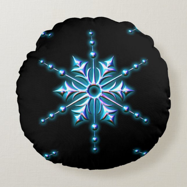 Ice Blue Christmas Star Christmas Round Cushion (Front)