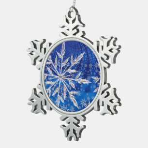 Ice Blue Christmas Star Snowflake Snowflake Pewter Christmas Ornament