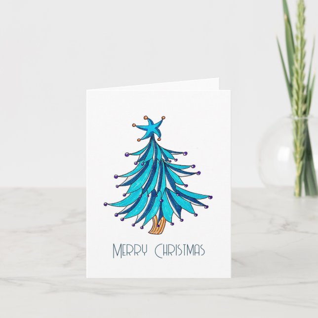 Ice Blue Christmas Tree greeting card (Front)