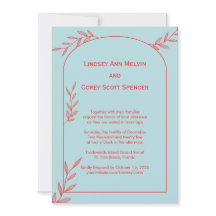 Ice Blue Coastal Wedding Invitation | Coral Accent